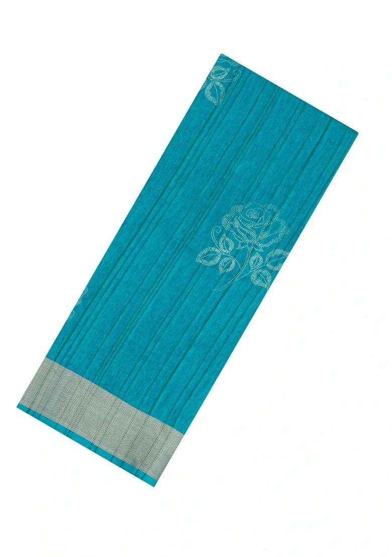 Cyan Woven Synthetics Dola Silk Saree With Zari Border With Printed Design For Women - Indya