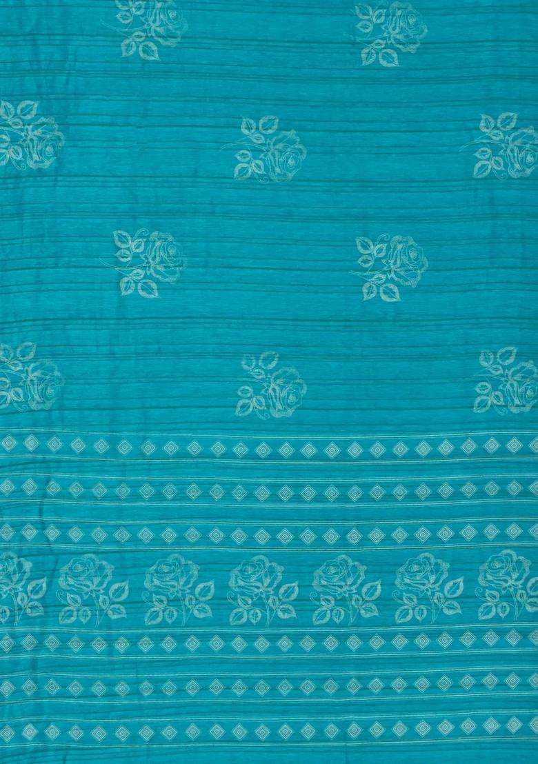 Cyan Woven Synthetics Dola Silk Saree With Zari Border With Printed Design For Women - Indya