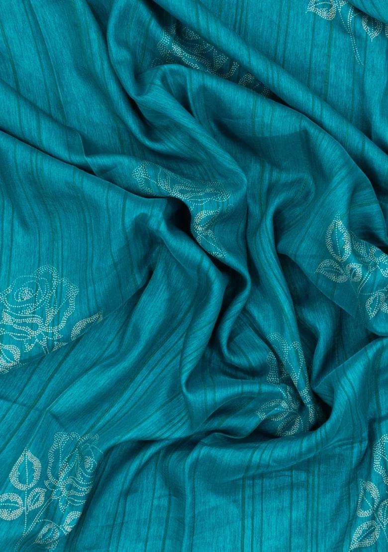 Cyan Woven Synthetics Dola Silk Saree With Zari Border With Printed Design For Women - Indya