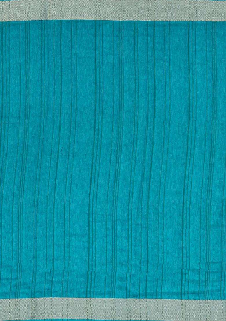 Cyan Woven Synthetics Dola Silk Saree With Zari Border With Printed Design For Women - Indya