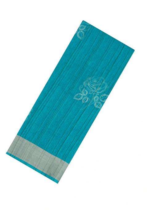 Cyan Woven Synthetics Dola Silk Saree With Zari Border With Printed Design For Women