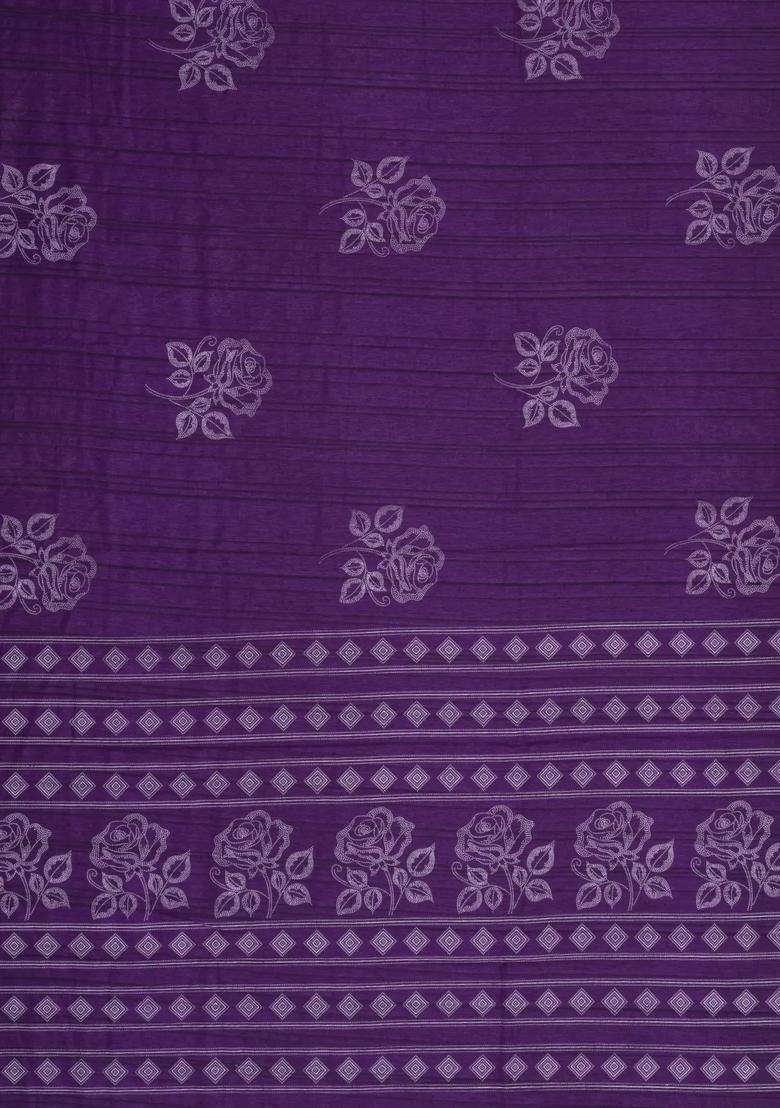 Lilac Woven Synthetics Dola Silk Saree With Zari Border With Printed Design For Women - Indya