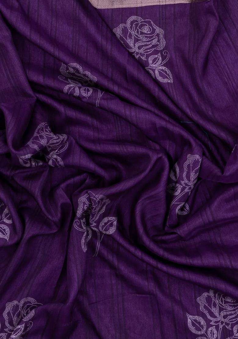 Lilac Woven Synthetics Dola Silk Saree With Zari Border With Printed Design For Women - Indya