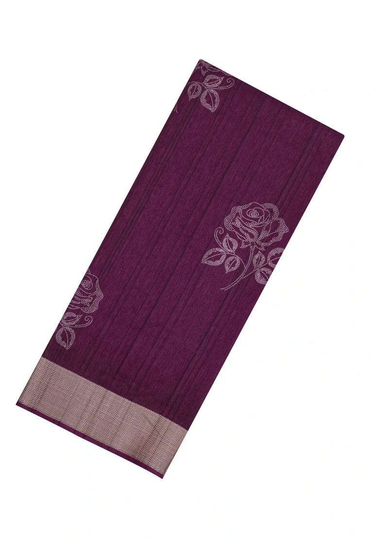 Burgundy Woven Synthetics Dola Silk Saree With Zari Border With Printed Design For Women - Indya