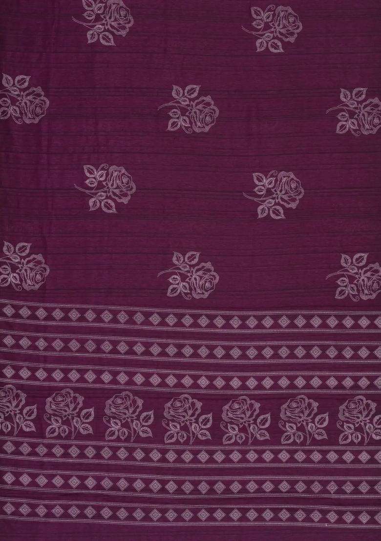 Burgundy Woven Synthetics Dola Silk Saree With Zari Border With Printed Design For Women - Indya