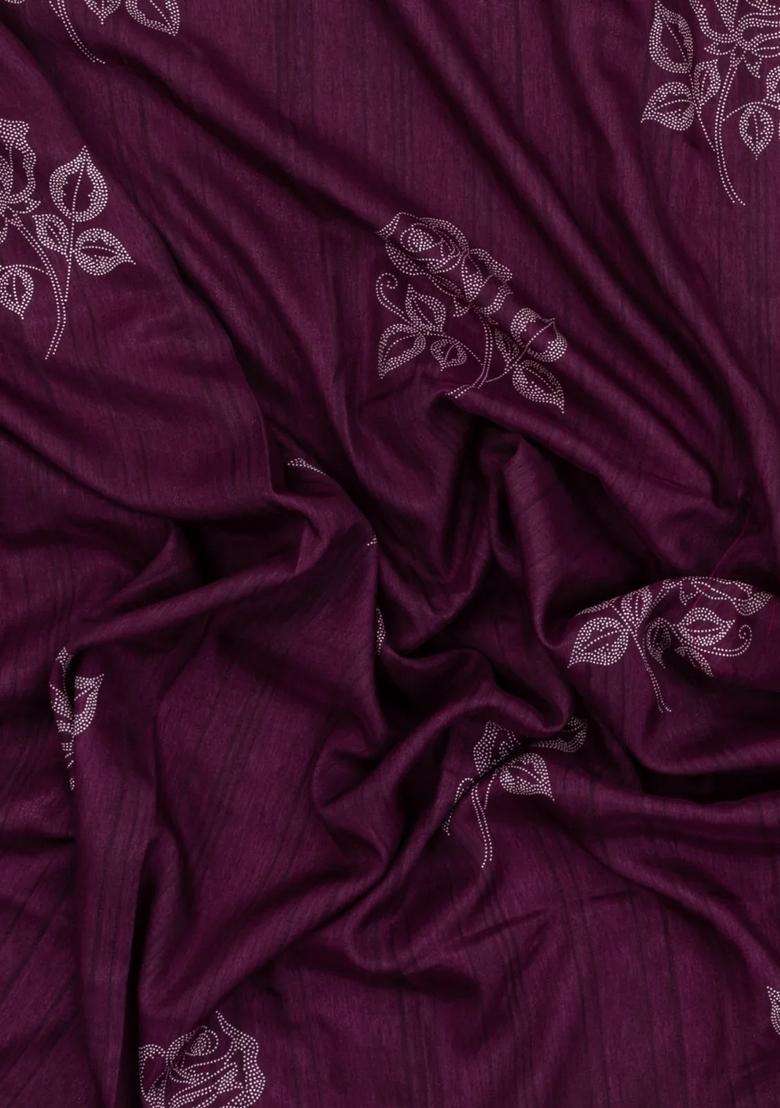 Burgundy Woven Synthetics Dola Silk Saree With Zari Border With Printed Design For Women - Indya