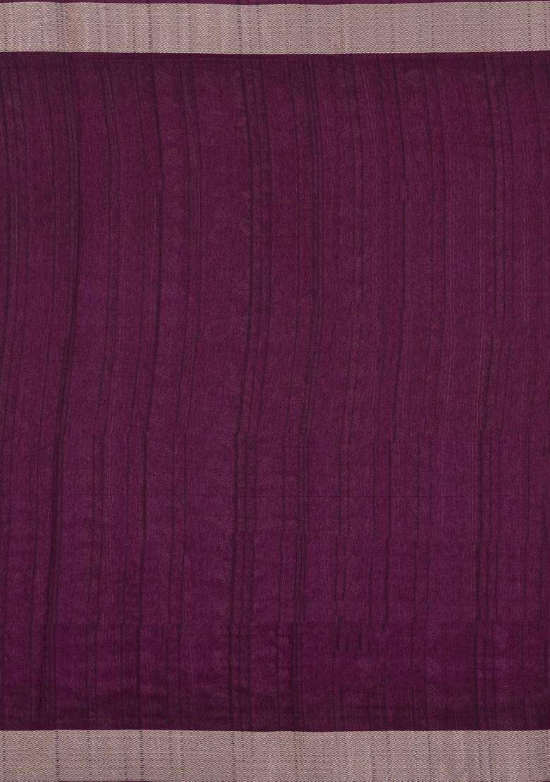 Burgundy Woven Synthetics Dola Silk Saree With Zari Border With Printed Design For Women - Indya