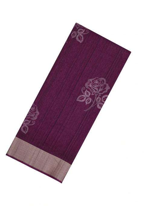Burgundy Woven Synthetics Dola Silk Saree With Zari Border With Printed Design For Women