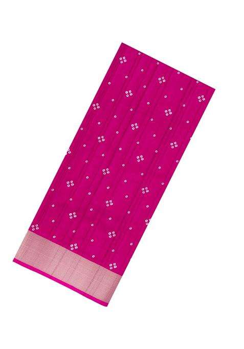 Hot Pink Woven Synthetics Dola Silk Saree With Zari Border With Printed Design For Women