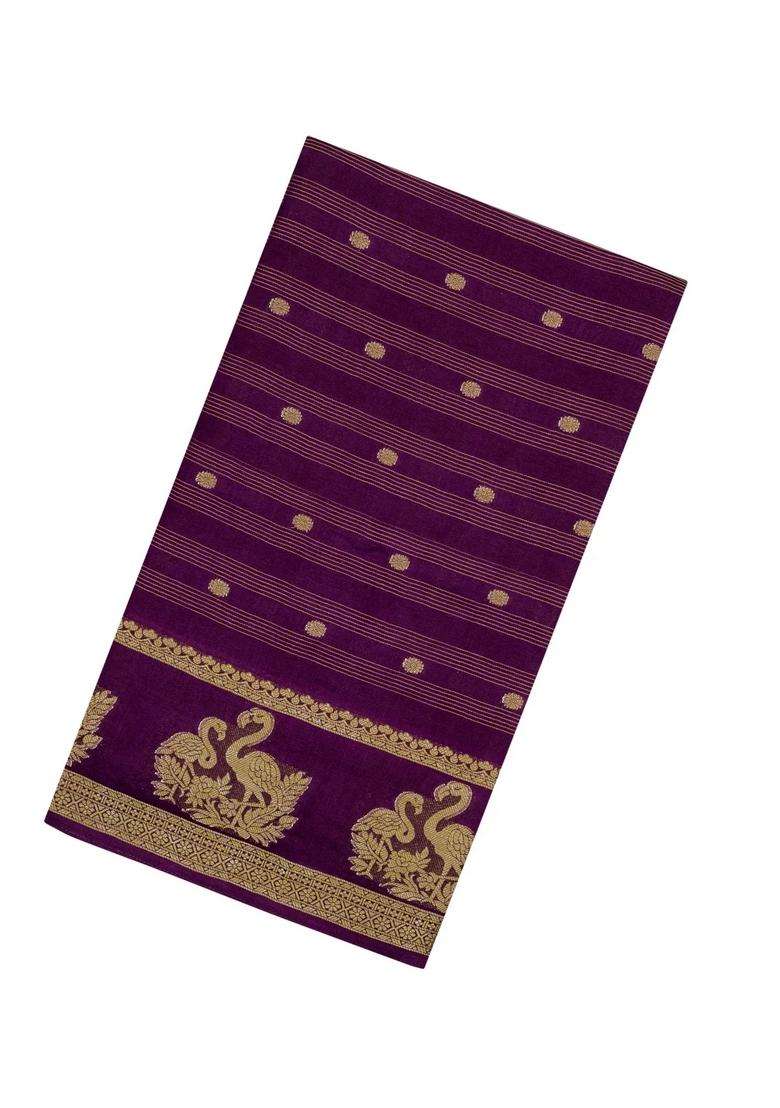 Burgundy Printed Synthetics Dola Art Silk Saree Zari Stripes Buttas For Women - Indya