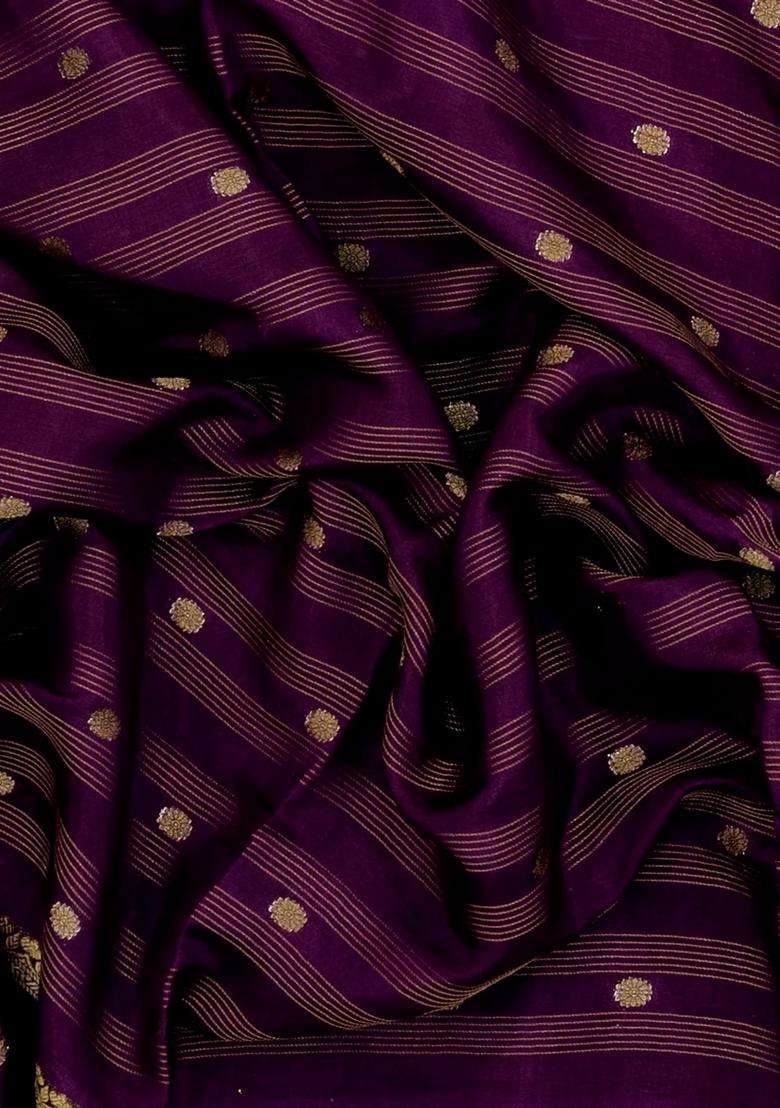 Burgundy Printed Synthetics Dola Art Silk Saree Zari Stripes Buttas For Women - Indya