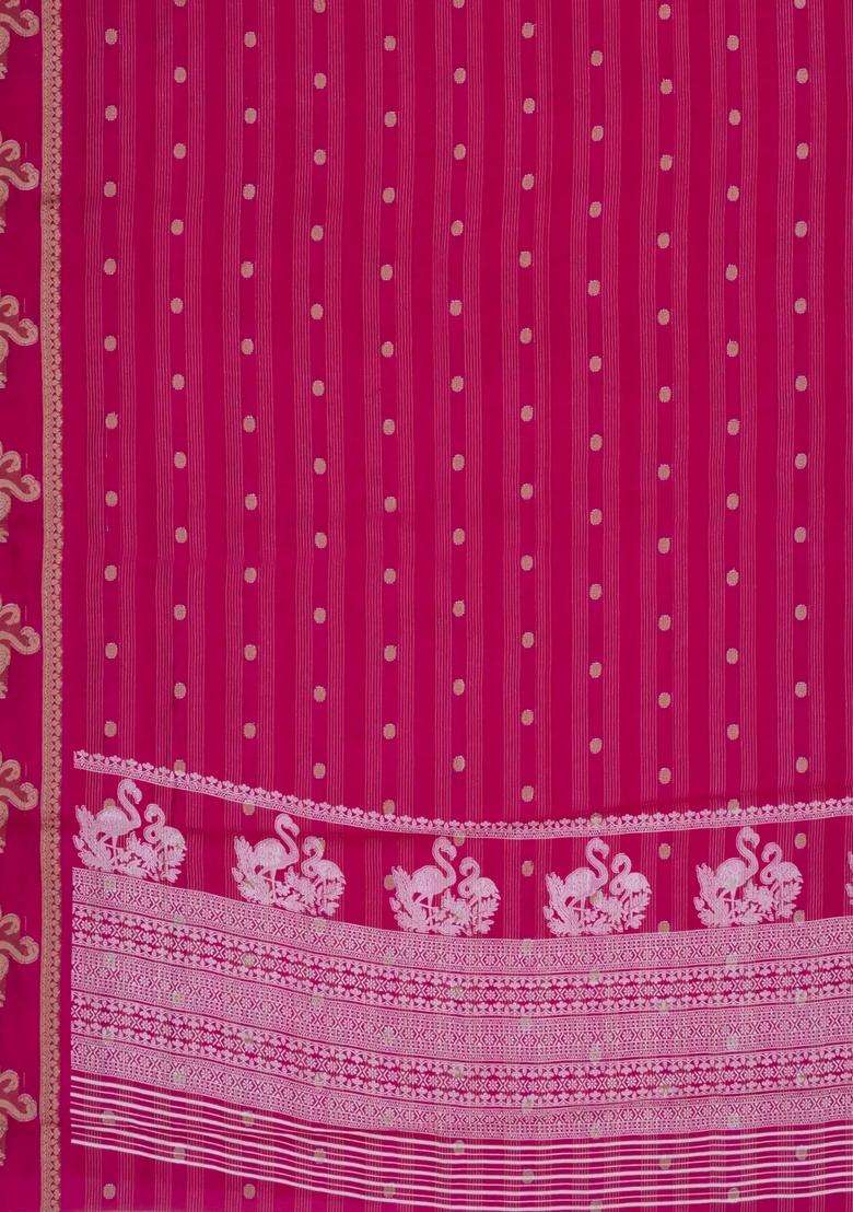 Hot Pink Printed Synthetics Dola Art Silk Saree Zari Stripes Buttas For Women - Indya