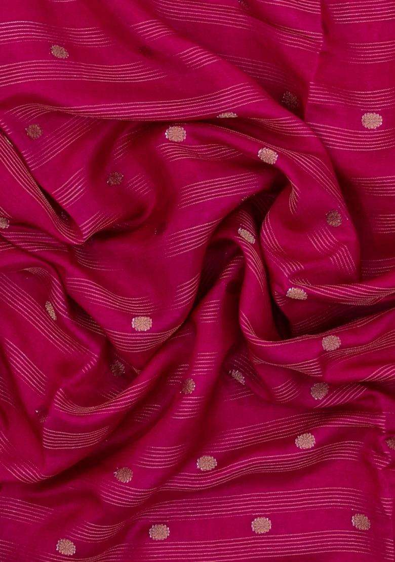 Hot Pink Printed Synthetics Dola Art Silk Saree Zari Stripes Buttas For Women - Indya