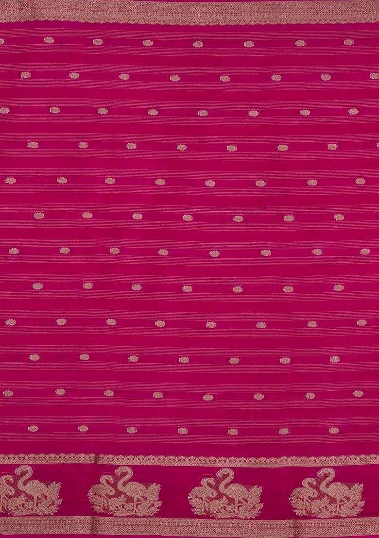 Hot Pink Printed Synthetics Dola Art Silk Saree Zari Stripes Buttas For Women - Indya