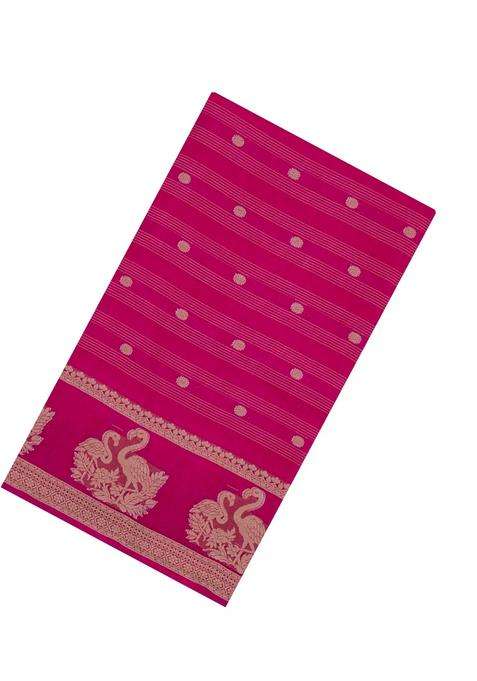 Hot Pink Printed Synthetics Dola Art Silk Saree Zari Stripes Buttas For Women