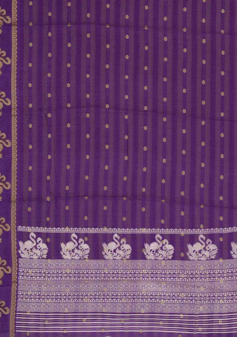 Lilac Printed Synthetics Dola Art Silk Saree Zari Stripes Buttas For Women - Indya