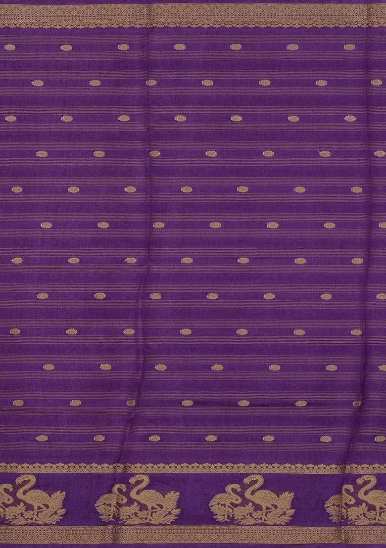 Lilac Printed Synthetics Dola Art Silk Saree Zari Stripes Buttas For Women - Indya
