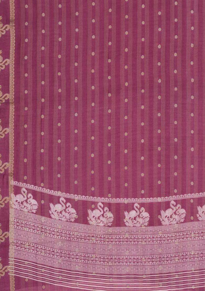 Dusty Pink Printed Synthetics Dola Art Silk Saree Zari Stripes Buttas For Women - Indya