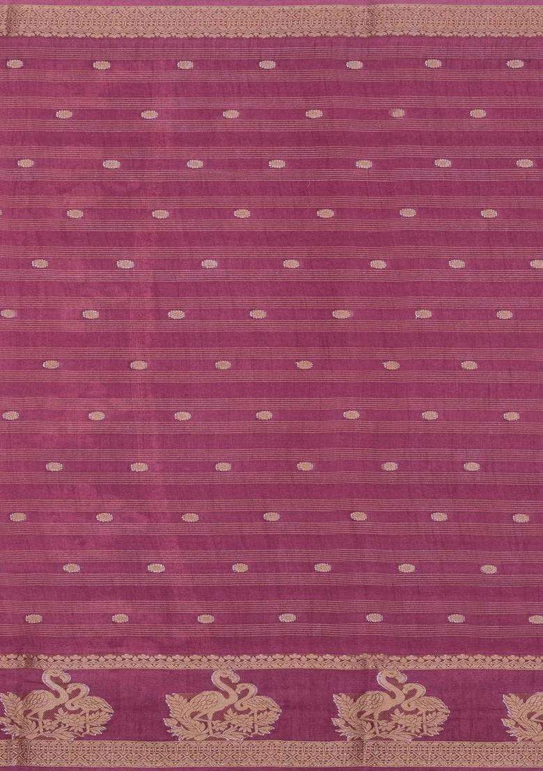 Dusty Pink Printed Synthetics Dola Art Silk Saree Zari Stripes Buttas For Women - Indya