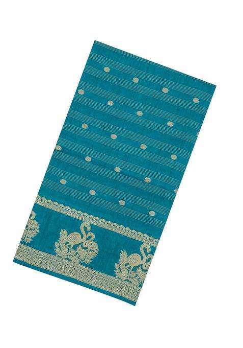 Cyan Printed Synthetics Dola Art Silk Saree Zari Stripes Buttas For Women