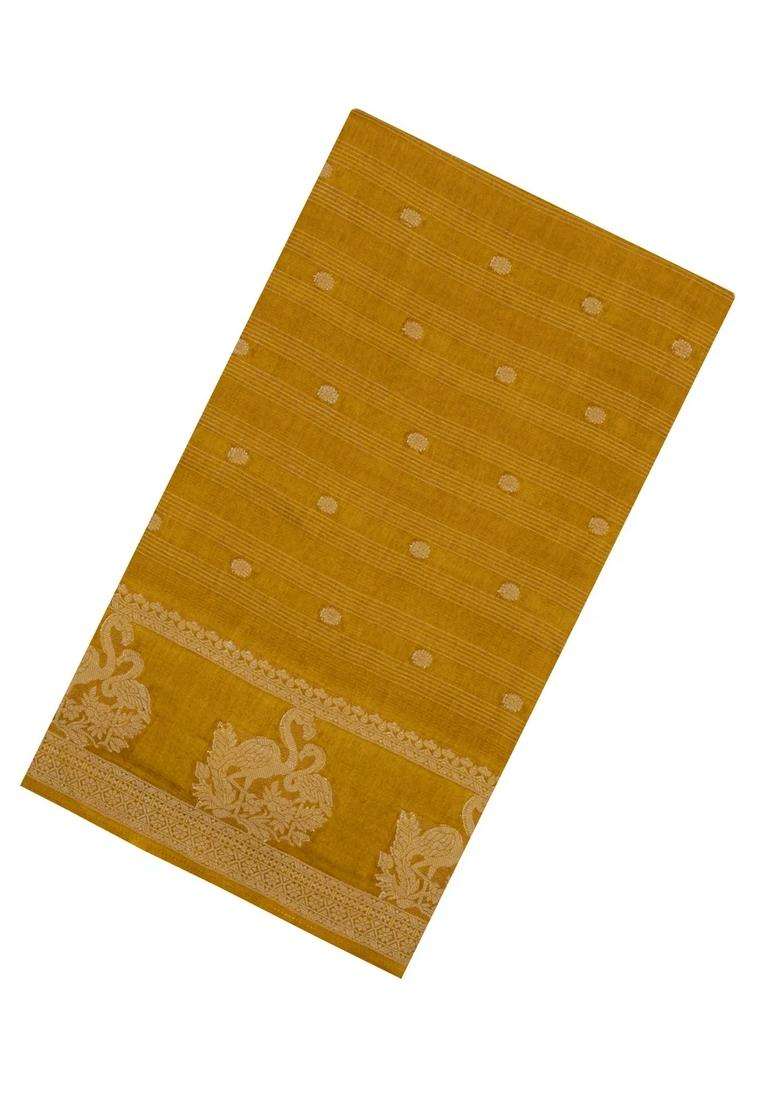 Mustard Printed Synthetics Dola Art Silk Saree Zari Stripes Buttas For Women - Indya