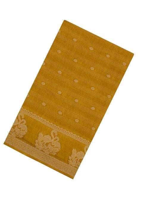 Mustard Printed Synthetics Dola Art Silk Saree Zari Stripes Buttas For Women