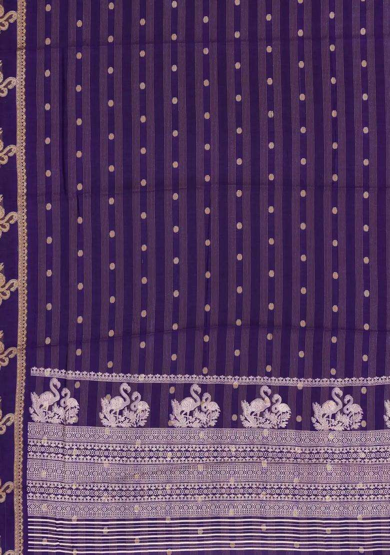 Violet Printed Synthetics Dola Art Silk Saree Zari Stripes Buttas For Women - Indya