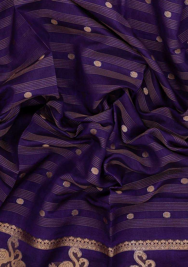 Violet Printed Synthetics Dola Art Silk Saree Zari Stripes Buttas For Women - Indya
