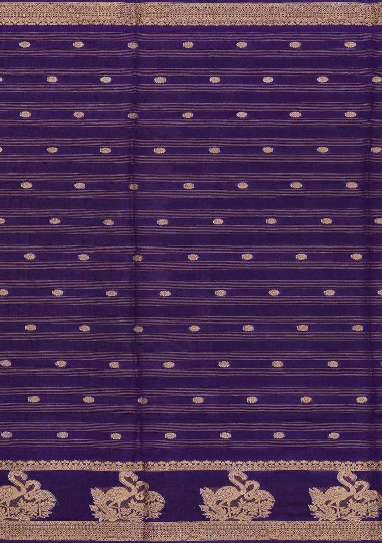 Violet Printed Synthetics Dola Art Silk Saree Zari Stripes Buttas For Women - Indya