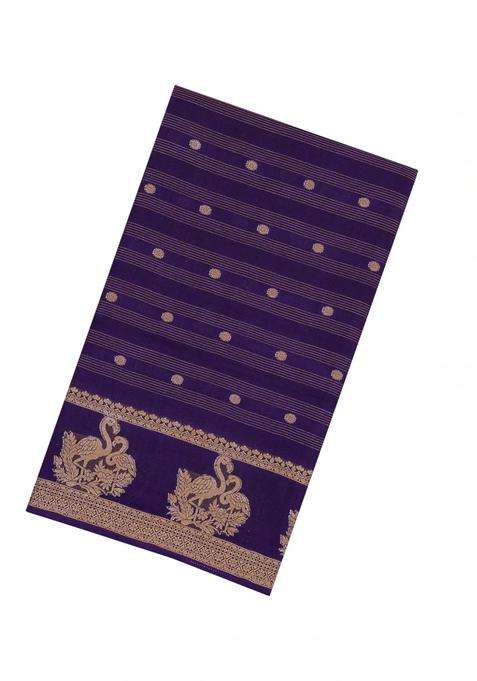 Violet Printed Synthetics Dola Art Silk Saree Zari Stripes Buttas For Women