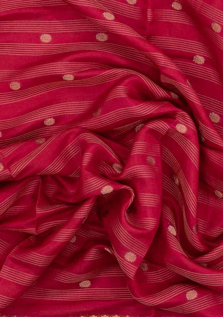 Red Printed Synthetics Dola Art Silk Saree Zari Stripes Buttas For Women - Indya