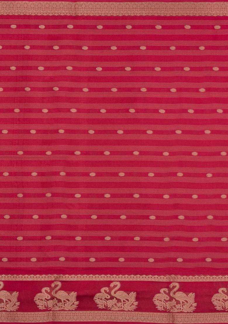 Red Printed Synthetics Dola Art Silk Saree Zari Stripes Buttas For Women - Indya