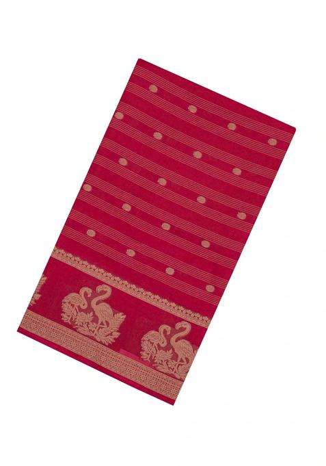 Red Printed Synthetics Dola Art Silk Saree Zari Stripes Buttas For Women