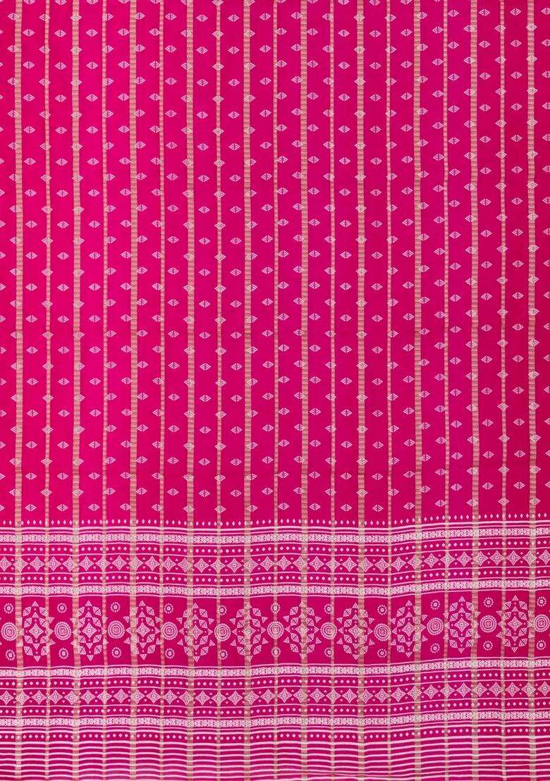Hot Pink Printed Synthetics Dola Art Silk Saree Zari Stripes For Women - Indya