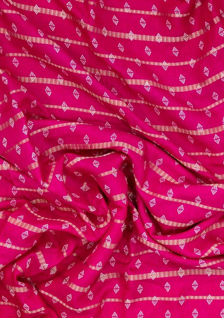 Hot Pink Printed Synthetics Dola Art Silk Saree Zari Stripes For Women - Indya