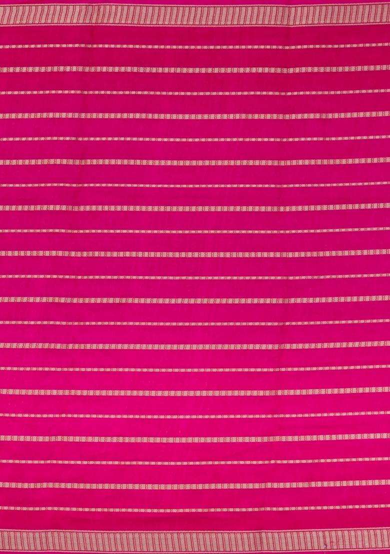Hot Pink Printed Synthetics Dola Art Silk Saree Zari Stripes For Women - Indya