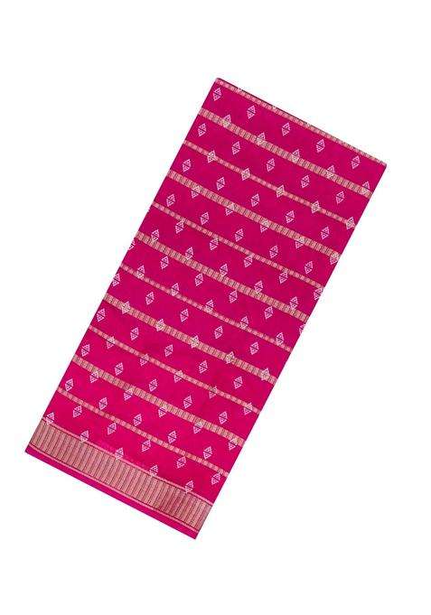 Hot Pink Printed Synthetics Dola Art Silk Saree Zari Stripes For Women