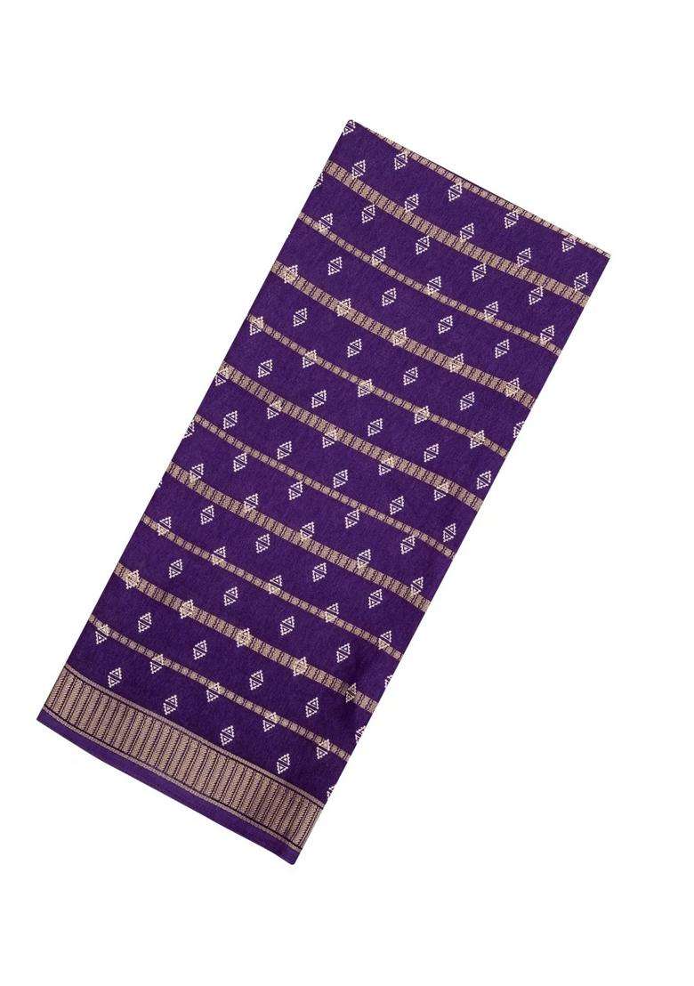 Lilac Printed Synthetics Dola Art Silk Saree Zari Stripes For Women - Indya