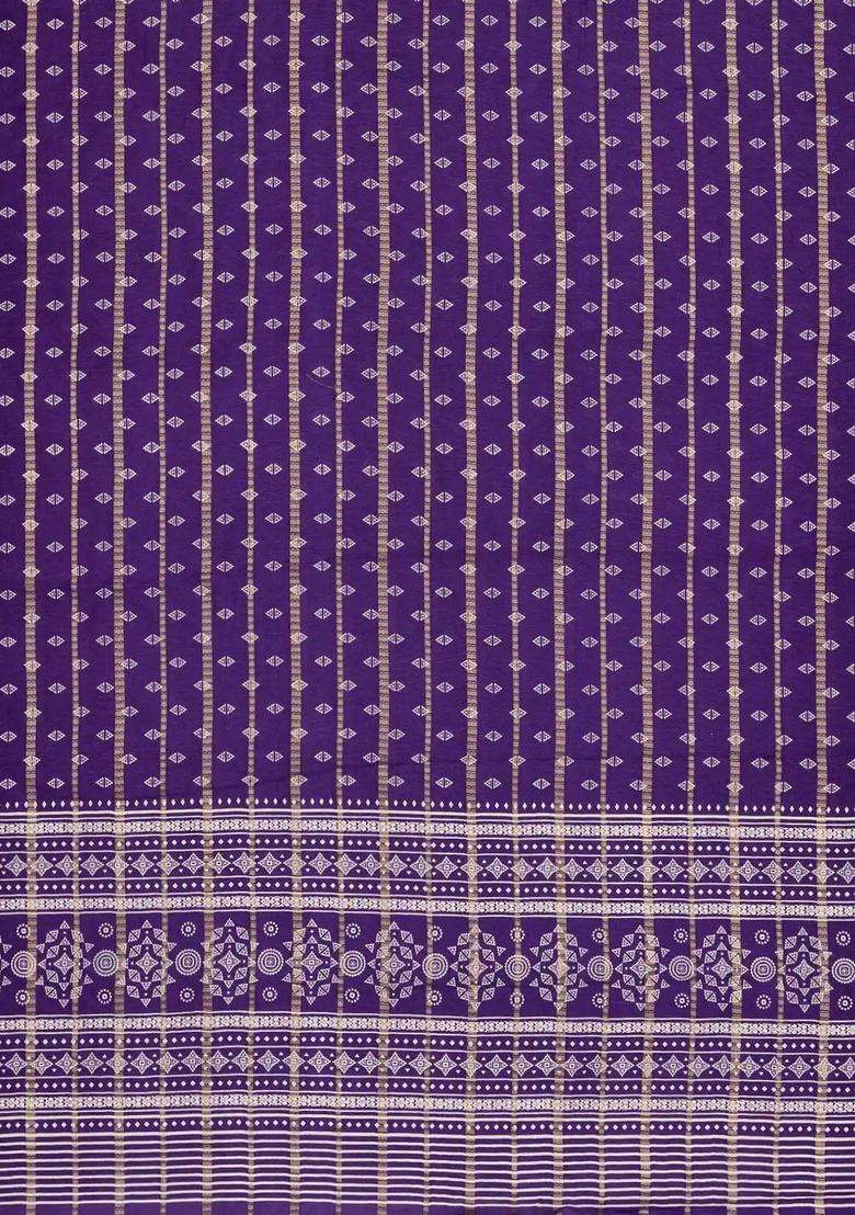 Lilac Printed Synthetics Dola Art Silk Saree Zari Stripes For Women - Indya