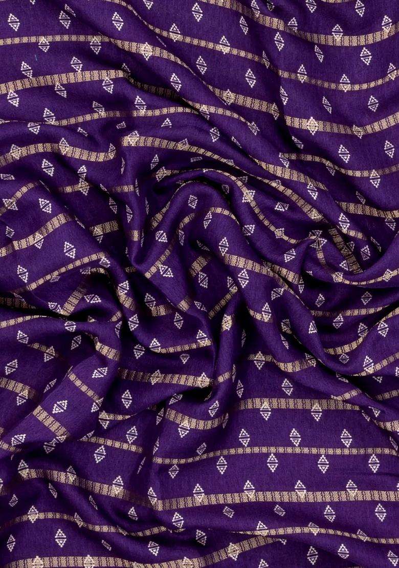 Lilac Printed Synthetics Dola Art Silk Saree Zari Stripes For Women - Indya