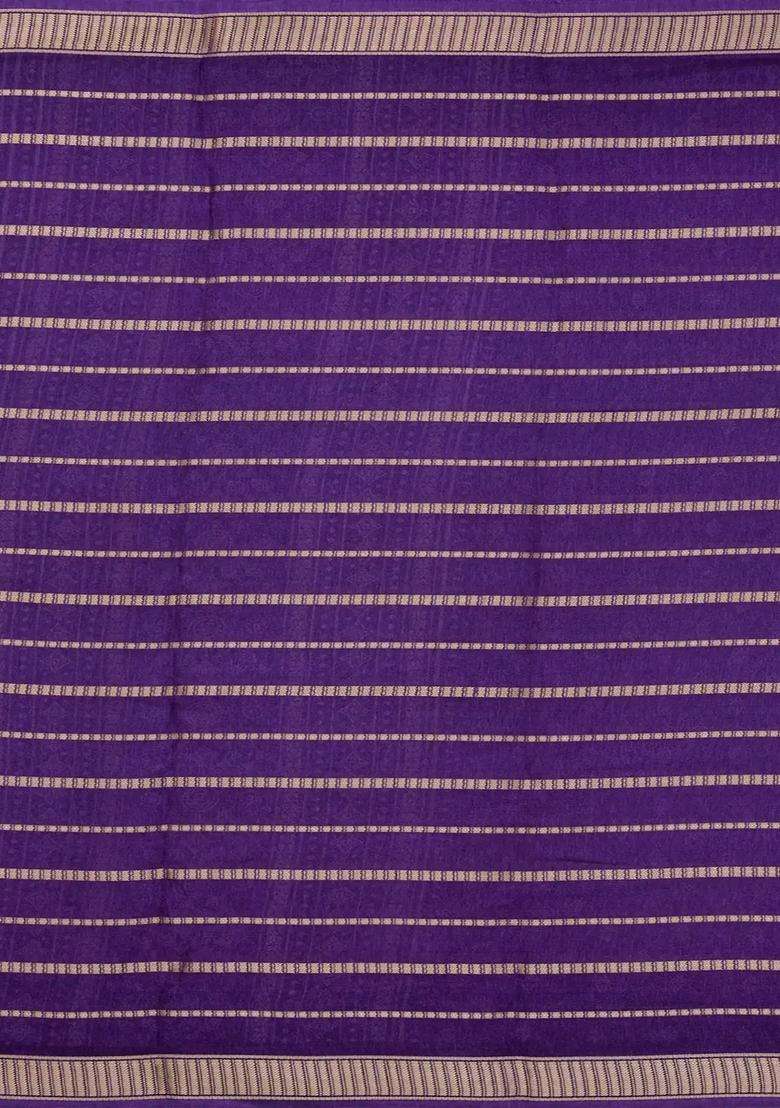 Lilac Printed Synthetics Dola Art Silk Saree Zari Stripes For Women - Indya