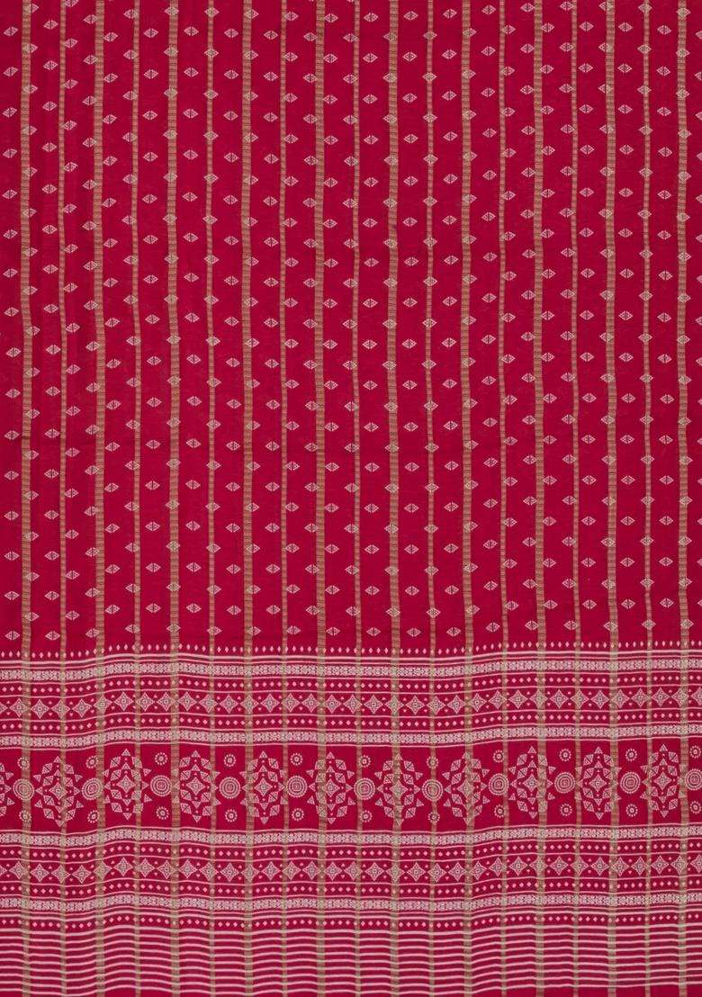 Crimson Printed Synthetics Dola Art Silk Saree Zari Stripes For Women - Indya