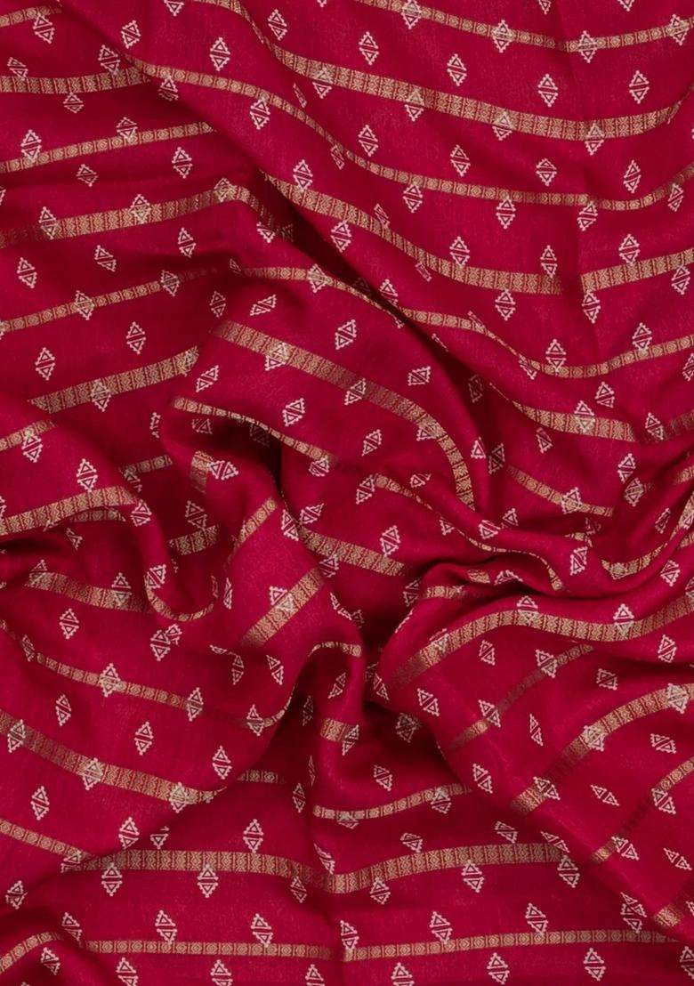 Crimson Printed Synthetics Dola Art Silk Saree Zari Stripes For Women - Indya