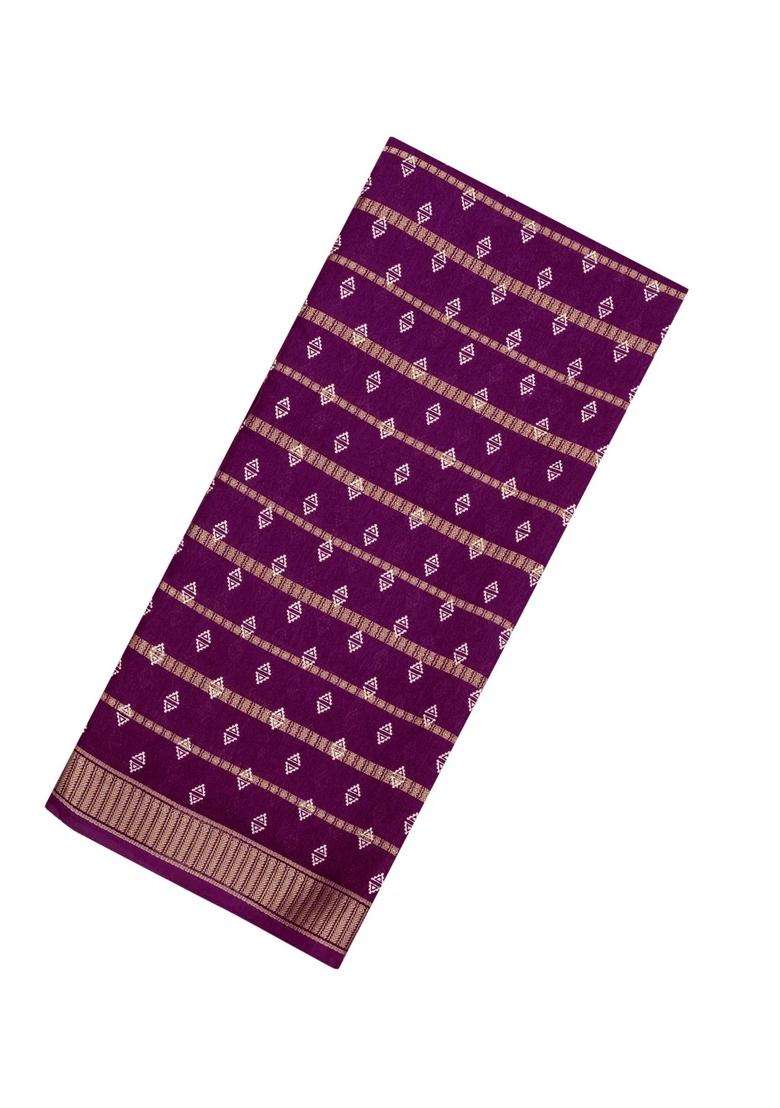 Dark Purple Printed Synthetics Dola Art Silk Saree Zari Stripes For Women - Indya