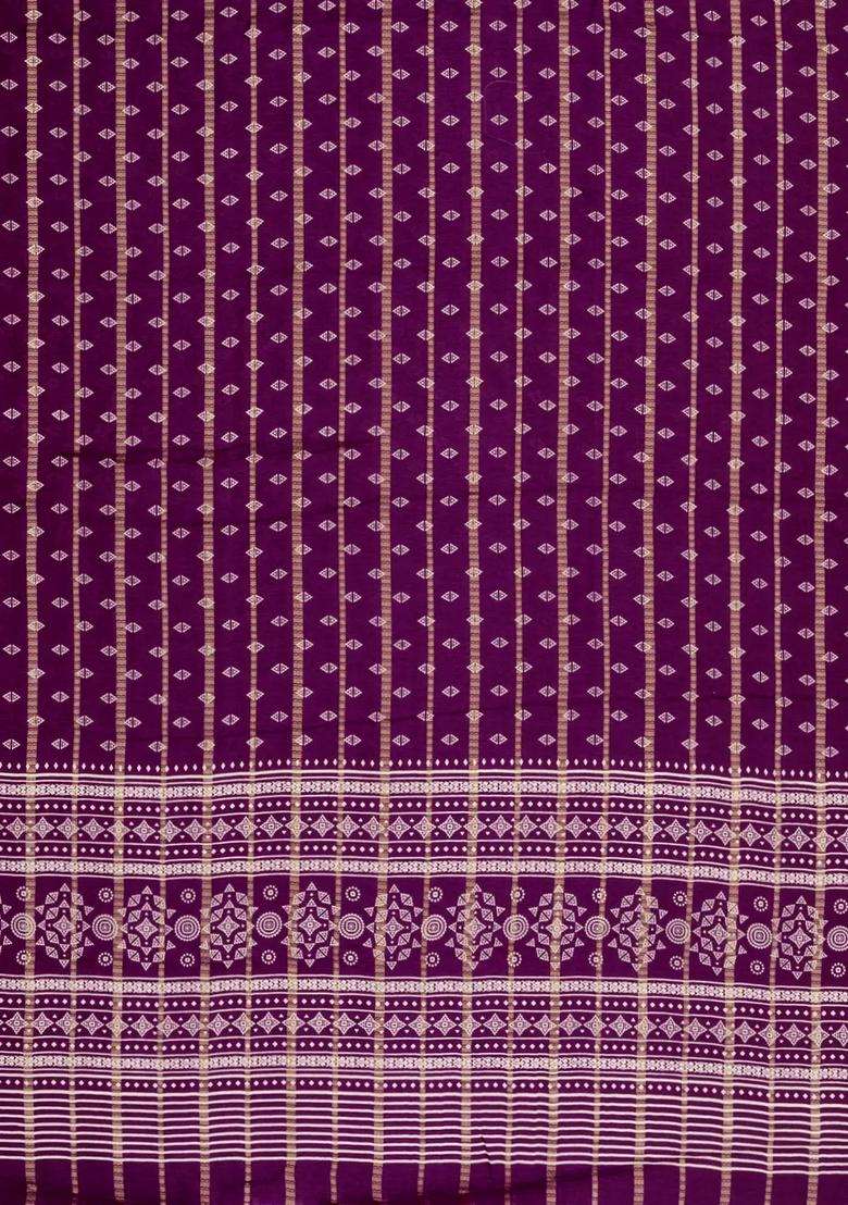 Dark Purple Printed Synthetics Dola Art Silk Saree Zari Stripes For Women - Indya