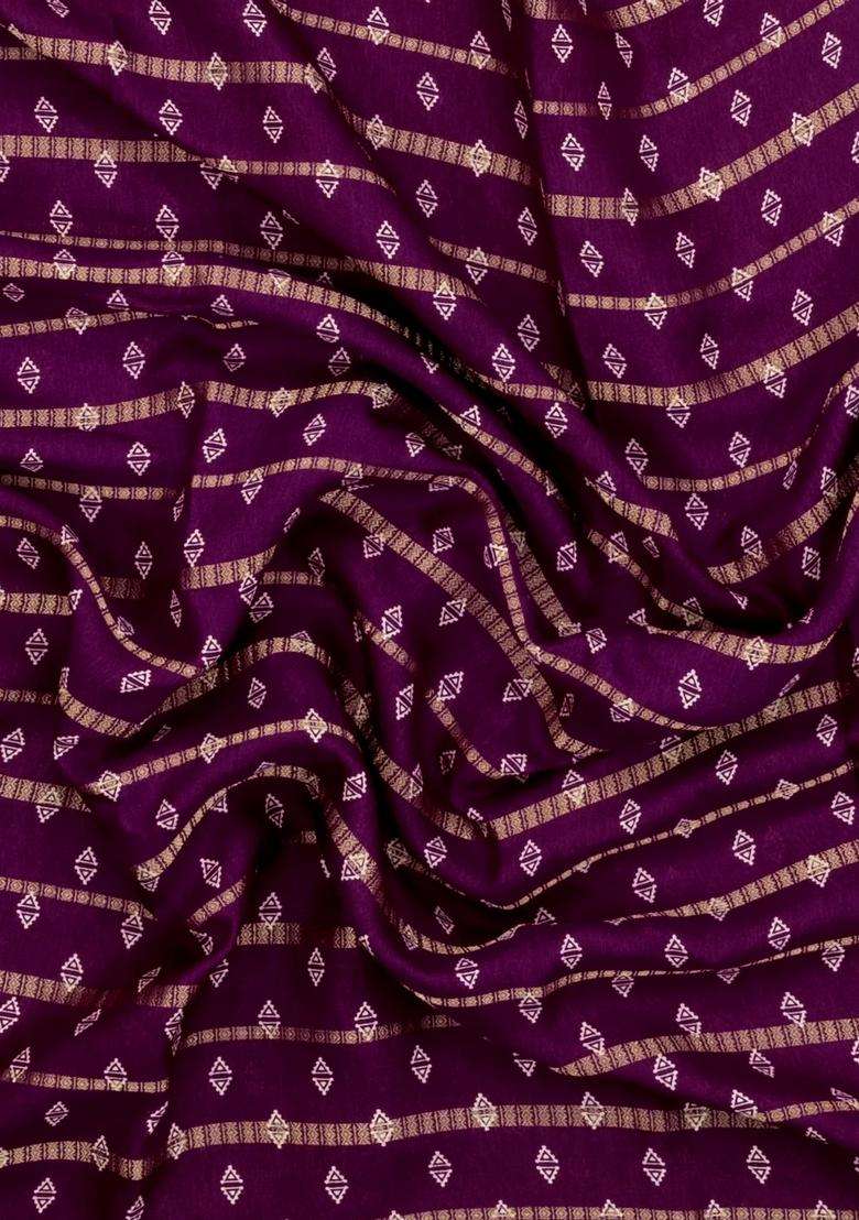 Dark Purple Printed Synthetics Dola Art Silk Saree Zari Stripes For Women - Indya