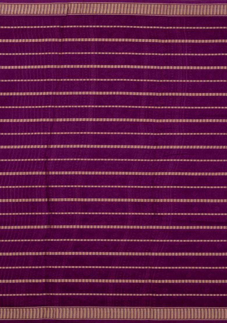 Dark Purple Printed Synthetics Dola Art Silk Saree Zari Stripes For Women - Indya