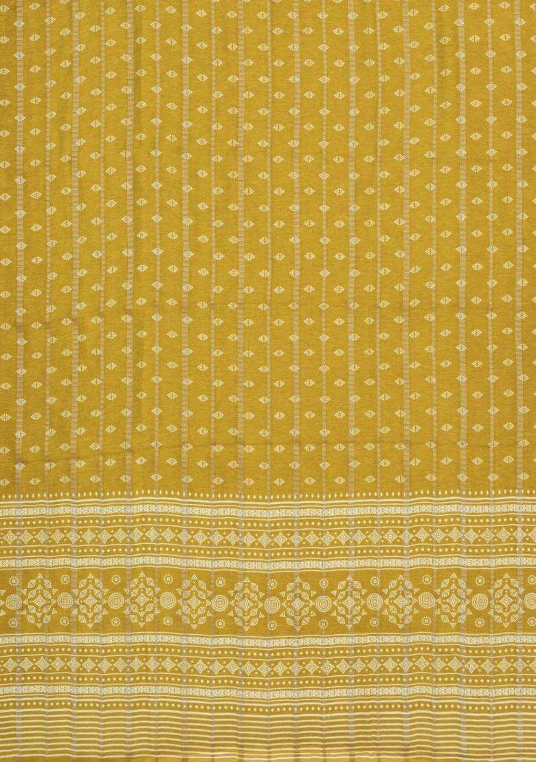 Gold Printed Synthetics Dola Art Silk Saree Zari Stripes For Women - Indya