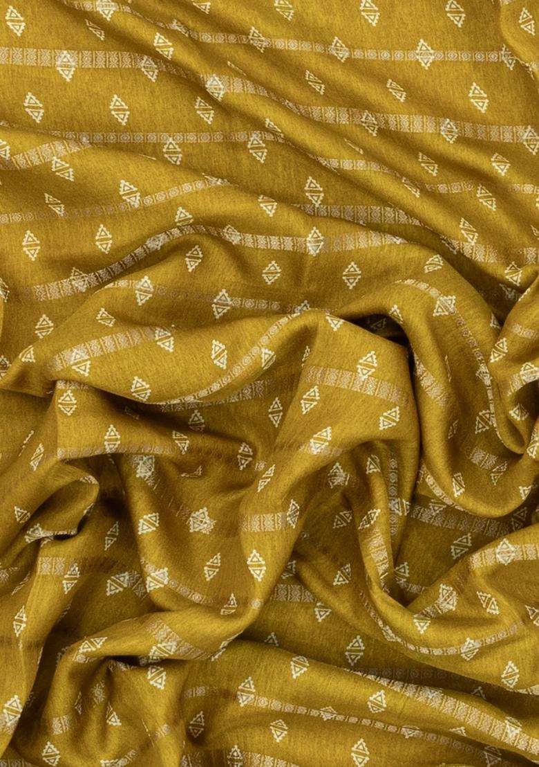 Gold Printed Synthetics Dola Art Silk Saree Zari Stripes For Women - Indya