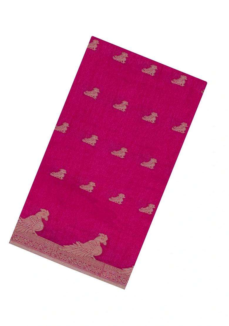 Hot Pink Printed Synthetics Dola Art Silk Saree Zari Buttas For Women - Indya